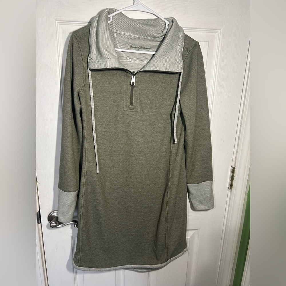 Tommy Bahama Tobago Bay half-zip sweatshirt dress in a tea leaf reversible small - Picture 2 of 15